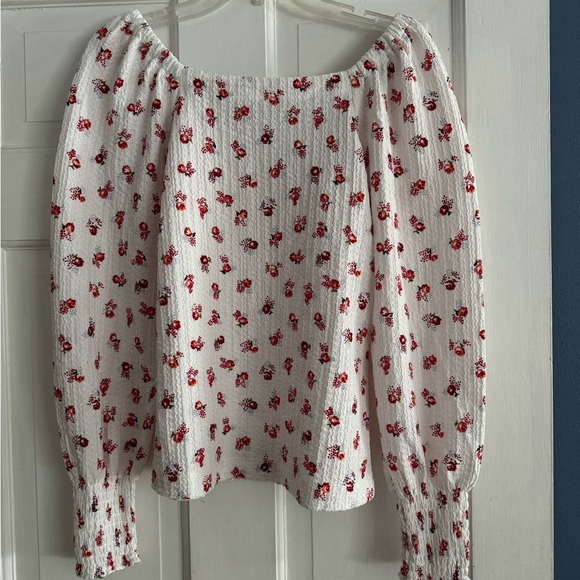 Loft Floral Puff Sleeve Square Neck Top NWOT - Picture 1 of 5